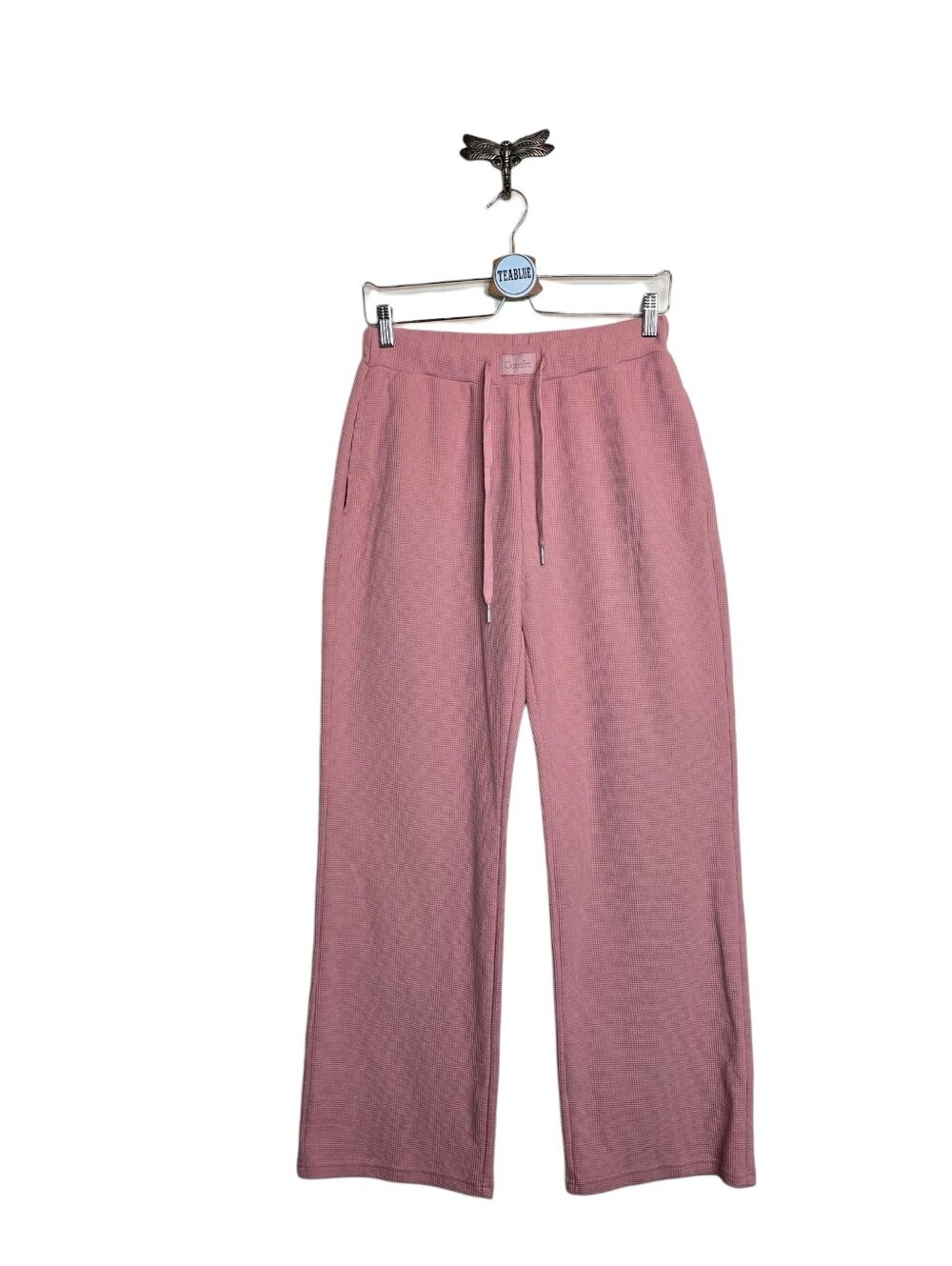Comfrt Waffle Knit Wide Leg Lounge Pants Dusty Rose Pink Size M